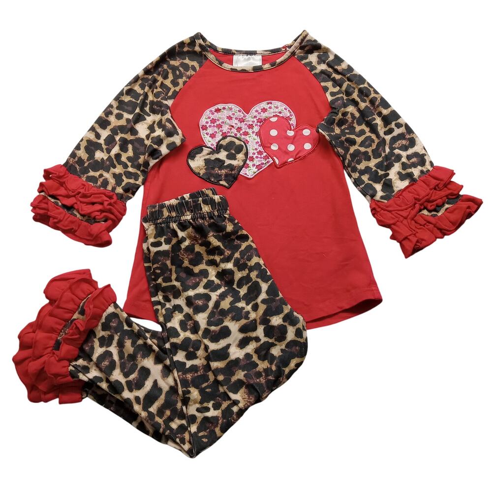 Honeydew 2 pc. Set  Girls M Red Ruffle Animal Print Hearts